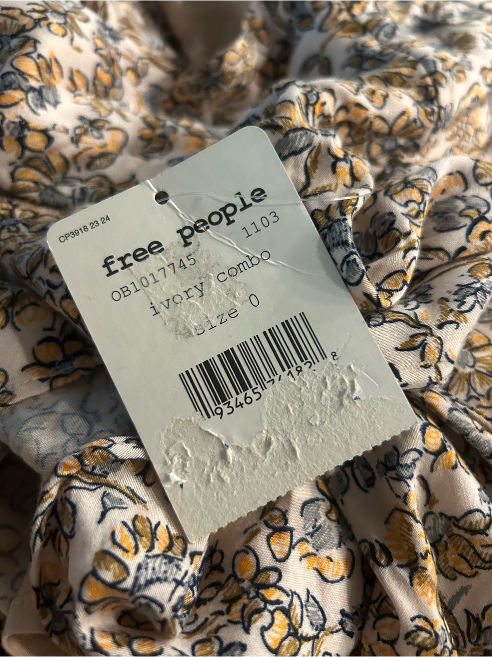 NWT FREE PEOPLE BOHEME  FLORAL LONG SLEEVE MINI DRESS IVORY COMBO SIZE 0 - Picture 5 of 5